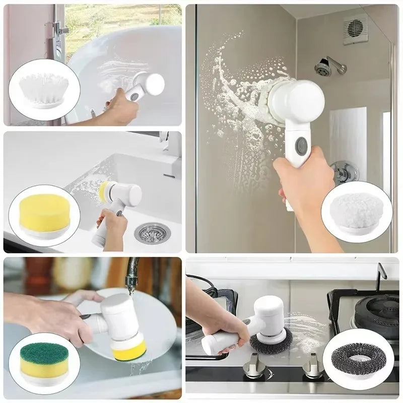 Revolutionize Your Cleaning Routine with the Cordless Electric Spin Scrubber - 5-in-1 Tool with Interchangeable Brush Heads and Adjustable Handle