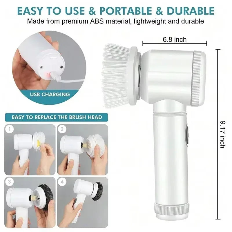 Revolutionize Your Cleaning Routine with the Cordless Electric Spin Scrubber - 5-in-1 Tool with Interchangeable Brush Heads and Adjustable Handle