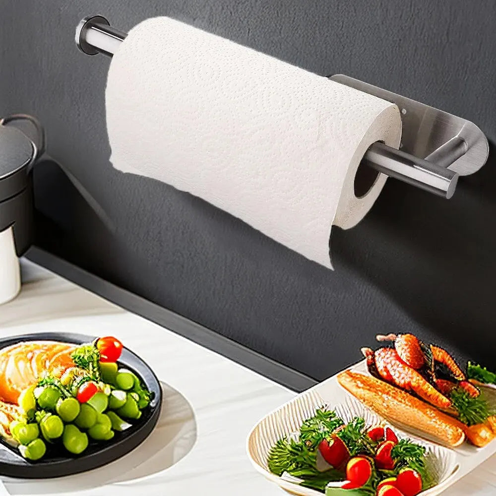 Portarrollos adhesivo de cocina sin taladro — acero inoxidable