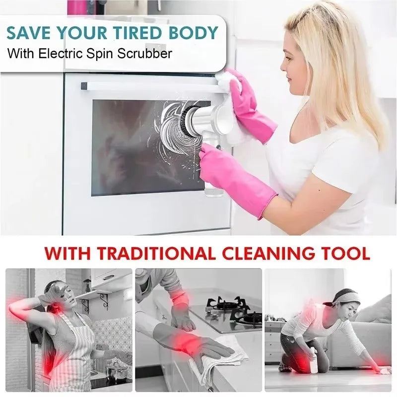 Revolutionize Your Cleaning Routine with the Cordless Electric Spin Scrubber - 5-in-1 Tool with Interchangeable Brush Heads and Adjustable Handle
