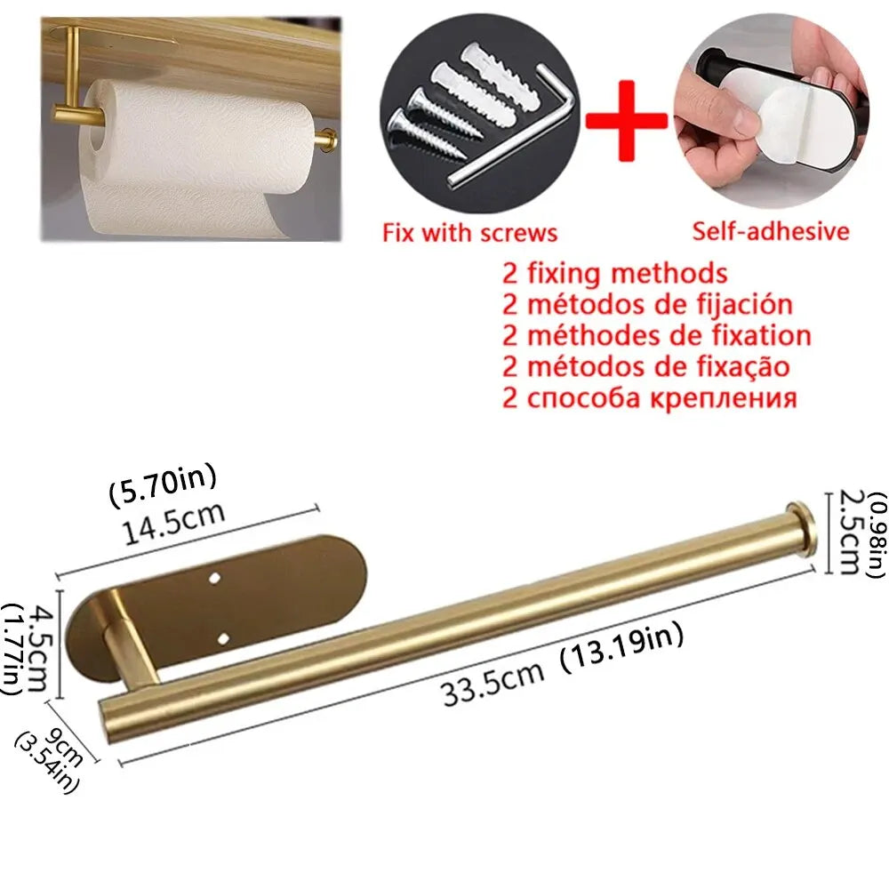Portarrollos adhesivo de cocina sin taladro — acero inoxidable