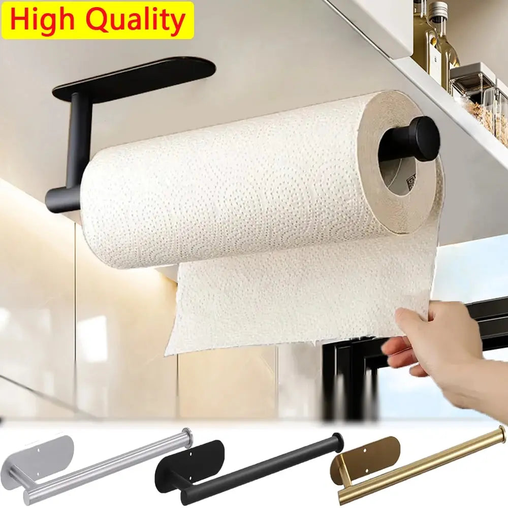 Portarrollos adhesivo de cocina sin taladro — acero inoxidable