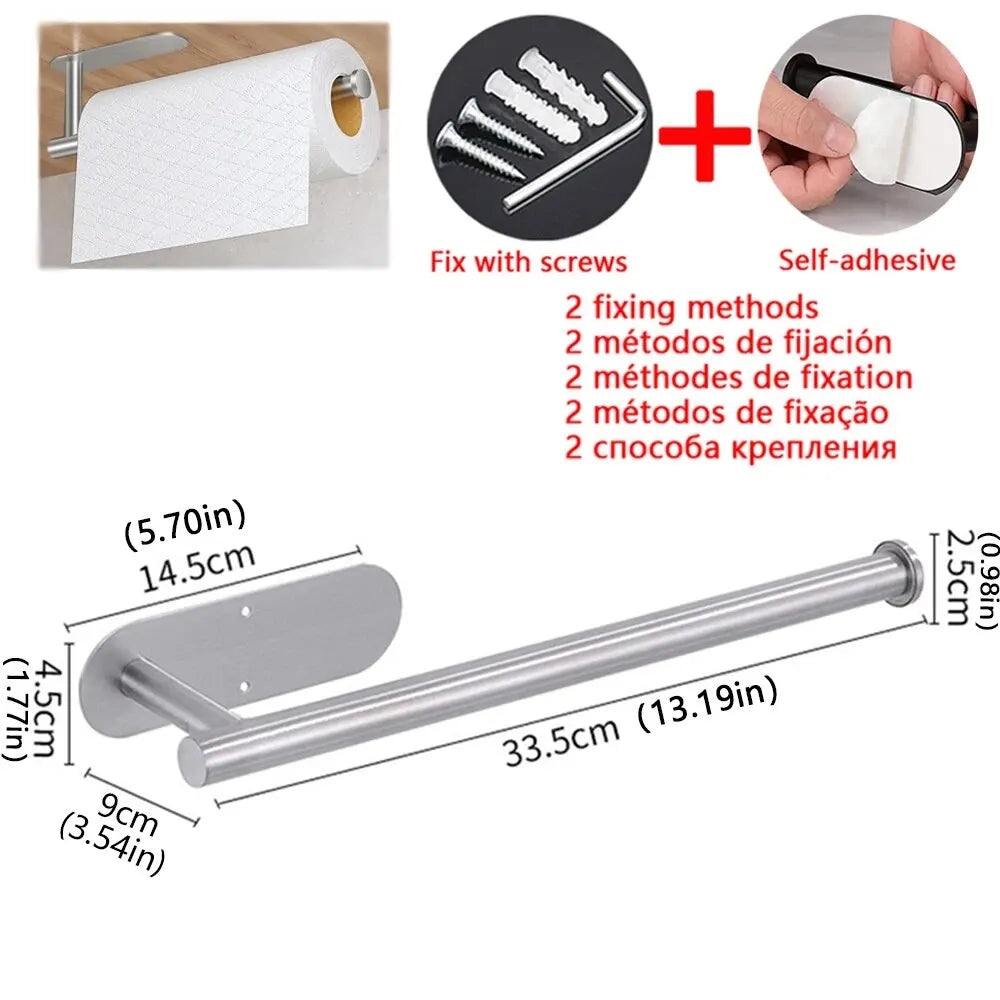 Portarrollos adhesivo de cocina sin taladro — acero inoxidable